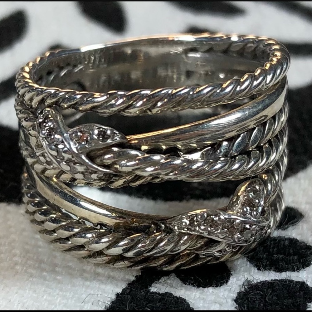 David Yurman Diamond Double X Crossover Ring; Sterling Silver; size 7